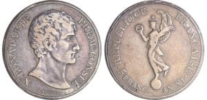Bonaparte premier consul (1799-1804) - Essai au module de la 5 francs d'Auguste An XI Bonaparte premier consul (1799-1804) - Essai au module de la 5 francs d'Auguste An XI