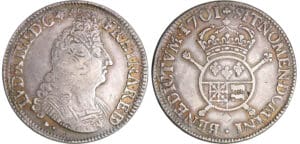 Louis XIV (1643-1715) - Ecu de Béarn aux insignes 1701 (Pau) flan réformé Louis XIV (1643-1715) - Ecu de Béarn aux insignes 1701 (Pau) flan réformé