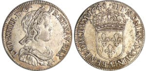 Louis XIV (1643-1715) - ¼ écu à la mèche courte - 1645 A (Paris) Louis XIV (1643-1715) - ¼ écu à la mèche courte - 1645 A (Paris)