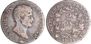 Napoléon 1er (1804-1814) - 2 francs Napoléon empereur An 14 U (Turin) Napoléon 1er (1804-1814) - 2 francs Napoléon empereur An 14 U (Turin)