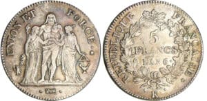 Directoire (1795-1799) - 5 francs Hercule union et force An 6 K (Bordeaux) Directoire (1795-1799) - 5 francs Hercule union et force An 6 K (Bordeaux)