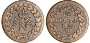 Napoléon 1er (1804-1814) - Un décime Blocus de Strasbourg 1814 BB Napoléon 1er (1804-1814) - Un décime Blocus de Strasbourg 1814 BB