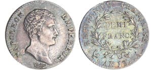 Napoléon 1er (1804-1814) - 1/2 franc empereur An 13 A (Paris) Napoléon 1er (1804-1814) - 1/2 franc empereur An 13 A (Paris)
