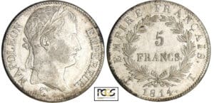 Napoléon 1er (1804-1814) - 5 francs revers empire 1814 T (Nantes) Napoléon 1er (1804-1814) - 5 francs revers empire 1814 T (Nantes)