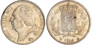 Louis XVIII (1815-1824) - 1 franc au buste nu 1816 A (Paris) Louis XVIII (1815-1824) - 1 franc au buste nu 1816 A (Paris)