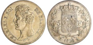 Charles X (1824-1830) - 5 francs 1er type 1826 A (Paris) Charles X (1824-1830) - 5 francs 1er type 1826 A (Paris)