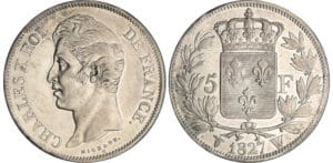 Charles X (1824-1830) - 5 francs 2ème type 1827 W (Lille) Charles X (1824-1830) - 5 francs 2ème type 1827 W (Lille)