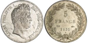 Louis-Philippe Ier (1830-1848) - 5 francs tête nue tranche en creux 1831 BB (Strasbourg)
