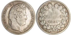 Louis-Philippe Ier (1830-1848) - 5 francs tête laurée 1er type tranche en creux 1831 BB (Strasbourg) Louis-Philippe Ier (1830-1848) - 5 francs tête laurée 1er type tranche en creux 1831 BB (Strasbourg)
