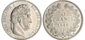 Louis-Philippe Ier (1830-1848) - 5 francs tête laurée 3ème type 1848 BB (Strasbourg)