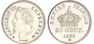 Napoléon III (1852-1870) - 20 centimes tête laurée petit module 1866 BB (Strasbourg)