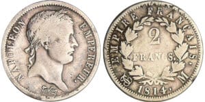Napoléon 1er (1804-1814) - 2 francs revers empire 1814 M (Toulouse) Napoléon 1er (1804-1814) - 2 francs revers empire 1814 M (Toulouse)