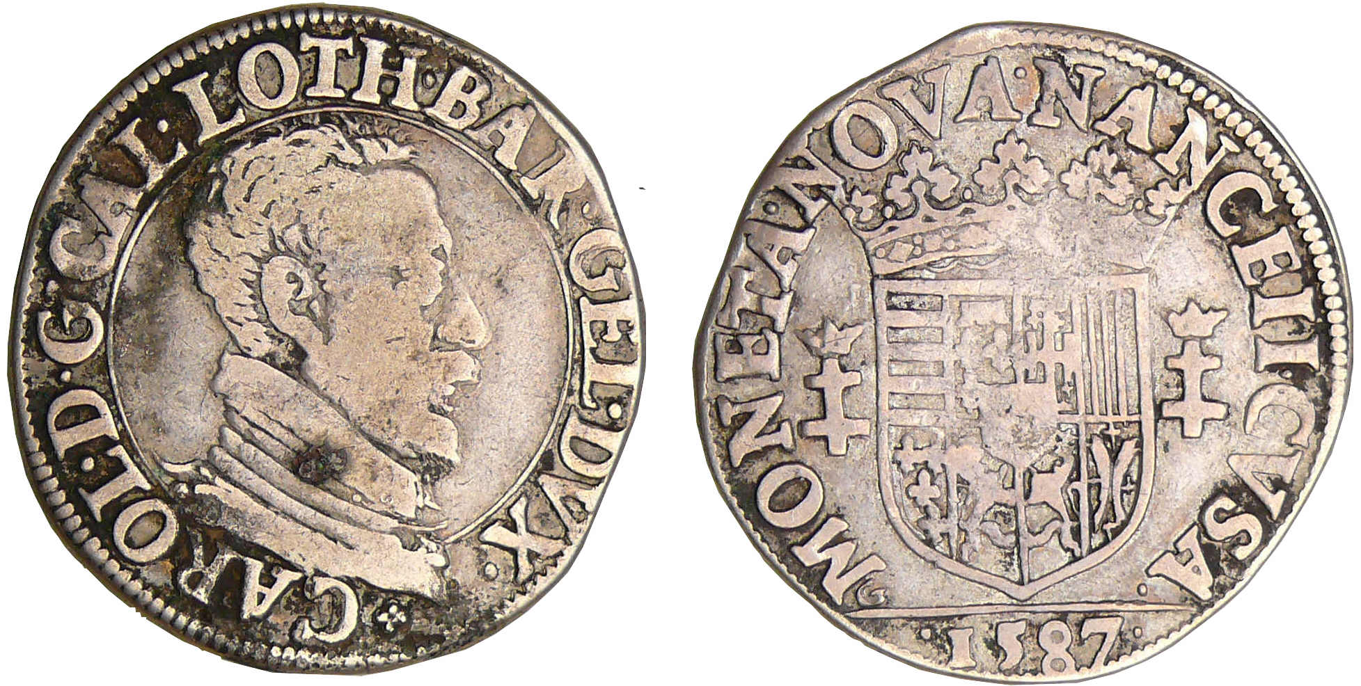 Lorraine - Duché de Lorraine - Charles III - Teston au buste vieux au col plat (Nancy) Lorraine - Duché de Lorraine - Charles III - Teston au buste vieux au col plat (Nancy)