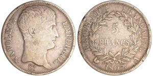Napoléon 1er (1804-1814) - type transitoire - 5 francs 1807 A (Paris)