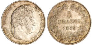 Louis-Philippe Ier (1830-1848) - 5 francs tête laurée 3ème type 1845 W (Lille) Louis-Philippe Ier (1830-1848) - 5 francs tête laurée 3ème type 1845 W (Lille)