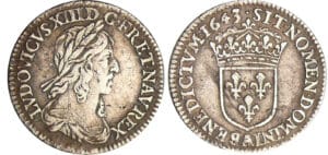 Louis XIII (1610-1643) - 1/12 d'écu du 2ème poinçon de Warin - 1643 A (Paris), Point avec baies Louis XIII (1610-1643) - 1/12 d'écu du 2ème poinçon de Warin - 1643 A (Paris), Point avec baies