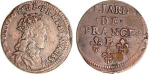 Louis XIV (1643-1715) - Liard de France, 2ème type au buste jeune - 1657 B (Acquigny) Louis XIV (1643-1715) - Liard de France, 2ème type au buste jeune - 1657 B (Acquigny)