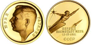 Russie - Médaille Youri Gagarine médaille en or anniversaire du premier vol dans l'espace 4 avril 1961