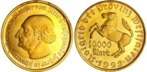 Allemagne - Westphalie - Monnaie de nécessité 10000 mark 1923 doré (essai)