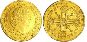 Louis XIV (1643-1715) - Louis d’or aux 8 L et aux insignes - 1701 D (Lyon) Flan réf Louis XIV (1643-1715) - Louis d’or aux 8 L et aux insignes - 1701 D (Lyon) Flan réf