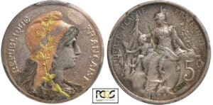 Troisième république (1871-1940) - 5 centimes Dupuis 1898 essai en Bronze argenté et doré Troisième république (1871-1940) - 5 centimes Dupuis 1898 essai en Bronze argenté et doré