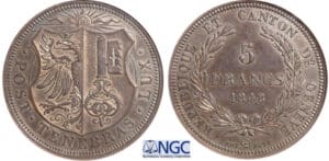 Suisse - Canton de Genève - 5 francs 1848