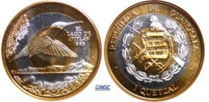 Guatemala - 1 quetzale 1995 essai tranche striée flan argent et cuivre