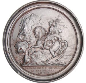 Empire - Napoléon 1er - Médaille uniface en étain Passage sur Saint Bernard An VIII (1799)