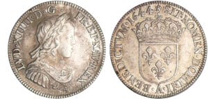 Louis XIV (1643-1715) - ¼ écu à la mèche courte - 1644 A (Paris) rose Louis XIV (1643-1715) - ¼ écu à la mèche courte - 1644 A (Paris) rose