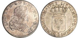 Louis XV (1715-1774) - 1/3 d'écu de France - 1722 B (Rouen) flan neuf Louis XV (1715-1774) - 1/3 d'écu de France - 1722 B (Rouen) flan neuf