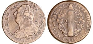 Constitution (1791-1792) - 2 sols au faisceau type FRANCAIS 1792 BB (Strasbourg)