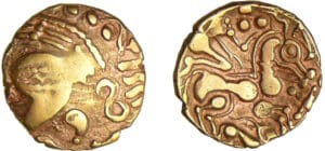 Aulerques Eburovices - Hémistatère au loup et à la joue tatouée  (60-50 av. J.-C.)