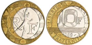 Cinquième république (1959- ) - 10 francs Génie de la Bastille 1989 fauté