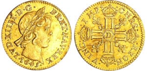 Louis XIV (1643-1715) - ½ louis d’or à la mèche courte - 1645 D (Lyon) Louis XIV (1643-1715) - ½ louis d’or à la mèche courte - 1645 D (Lyon)