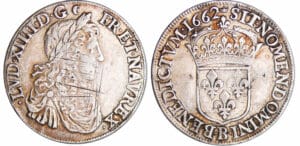 Louis XIV (1643-1715) - ½ écu au buste juvénile, 2ème type - 1662 B (Rouen)