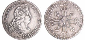 Louis XIV (1643-1715) - ¼ d'écu aux 8 L, 2ème type - 1704 A (Paris) flan réf