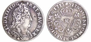 Louis XIV (1643-1715) - 1/10 d'écu aux 3 couronnes - 1715 K (Bordeaux)