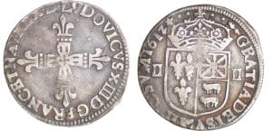 Louis XIII (1610-1643) - ¼ d'écu de Béarn à la croix fleurdelisée - 1612 (Morlàas) 1612-11 Louis XIII (1610-1643) - ¼ d'écu de Béarn à la croix fleurdelisée - 1612 (Morlàas) 1612-11
