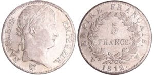 Napoléon 1er (1804-1814) - 5 francs revers empire 1812 W (Lille)