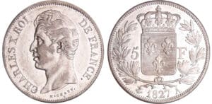 Charles X (1824-1830) - 5 francs 2ème type 1827 A (Paris) Charles X (1824-1830) - 5 francs 2ème type 1827 A (Paris)