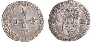 Louis XIII (1610-1643) - 1/8 d'écu à la croix fleurdelisée, avers côté croix SD (1627) Louis XIII (1610-1643) - 1/8 d'écu à la croix fleurdelisée, avers côté croix SD (1627)