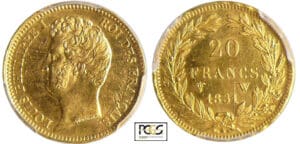 Louis-Philippe Ier (1830-1848) - 20 francs tête nue tranche en relief 1831 W (Lille) Louis-Philippe Ier (1830-1848) - 20 francs tête nue tranche en relief 1831 W (Lille)