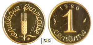 Cinquième république (1959- ) - 1 centime Epi 1980 piéfort or