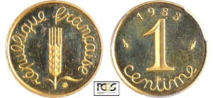Cinquième république (1959- ) - 1 centime Epi 1983 piéfort or