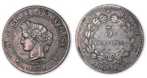 5 centimes Cérès 1871 K (Bordeaux).