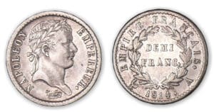1/2 franc Napoléon revers Empire 1814 A (Paris). 1/2 franc Napoléon revers Empire 1814 A (Paris).