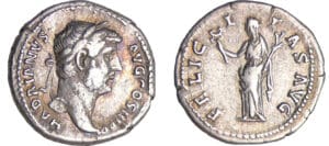 Hadrien - Denier (124, Rome) - La Félicité Hadrien - Denier (124, Rome) - La Félicité