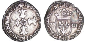 Henri IV (1589-1610) - Huitième d'écu à la croix feuillue - 1594 L (Bayonne) Henri IV (1589-1610) - Huitième d'écu à la croix feuillue - 1594 L (Bayonne)
