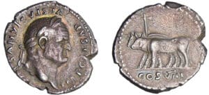 Vespasien - Denier (77-78, Rome) - Attelage de bœufs Vespasien - Denier (77-78, Rome) - Attelage de bœufs