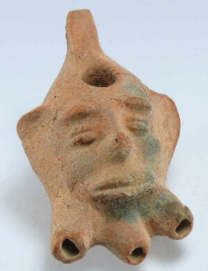 Romain - Lampe à huile en terre cuite (3 becs) - 3ème-5ème siècle Romain - Lampe à huile en terre cuite (3 becs) - 3ème-5ème siècle
